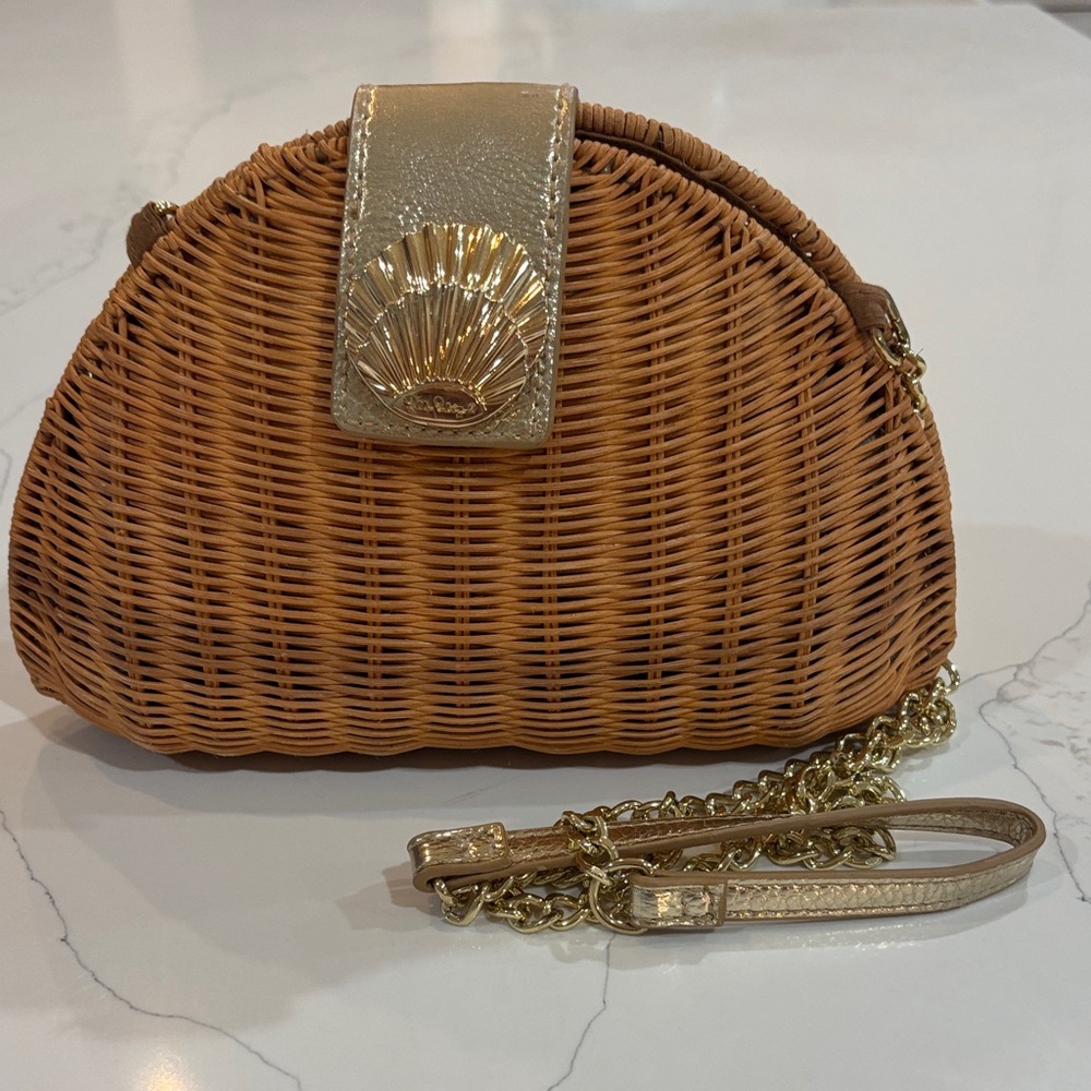 Lilly Pulitzer Tan and Gold Woven Crossbody Bag